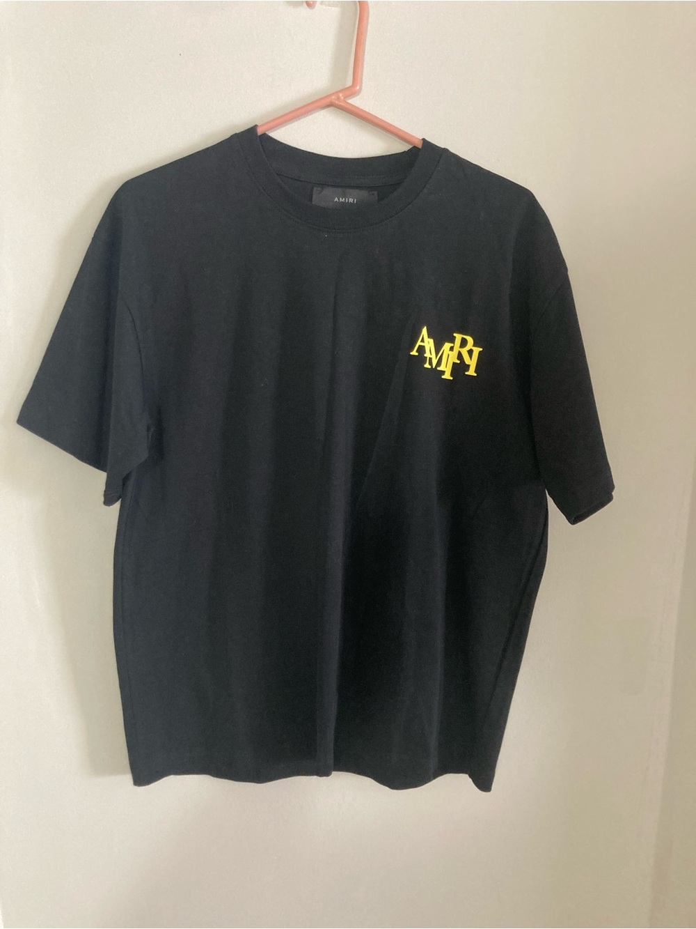 AMIRI Black Short Sleeve Tee with Yellow Chest Logo - Picture 3 of 4